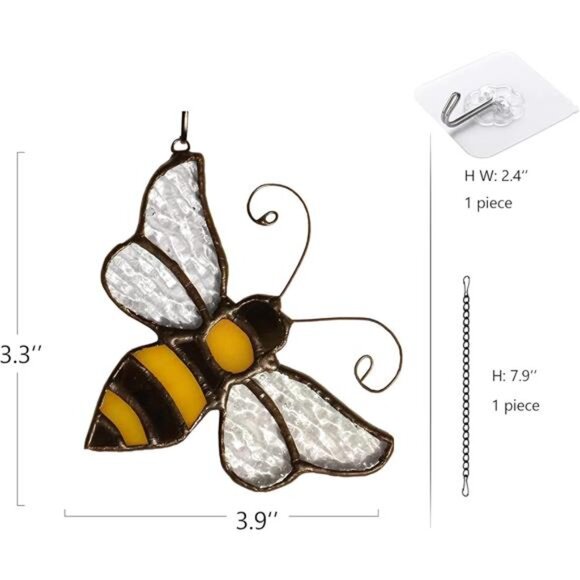 Bumble Bee Ornament Stained Glass Window Hanging Suncatcher Home Decor - Picture 3 of 7